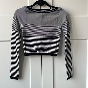 bebe Black & White Stripe Long Sleeve Crop Top